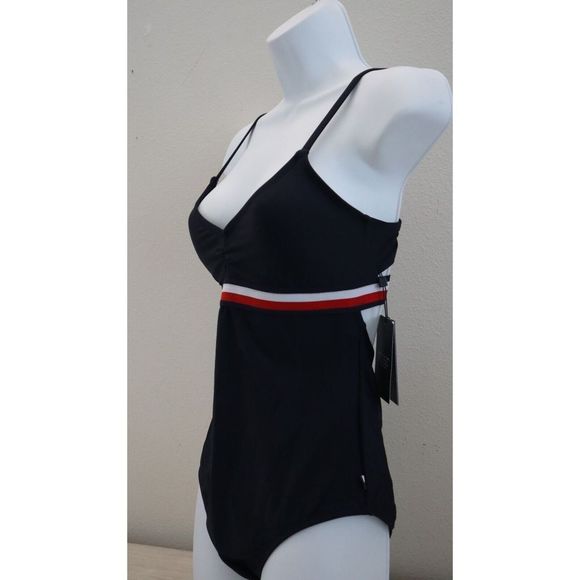 Tommy Hilfiger TZ2MS745 Sz M Sky Captain Logo Stripe Cross Back 1-Pc Swimsuit$98 - Picture 3 of 10
